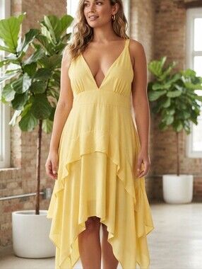 Gold Flava Plus Size Butter Yellow Asymmetrical Hem Dress Size‎ 14